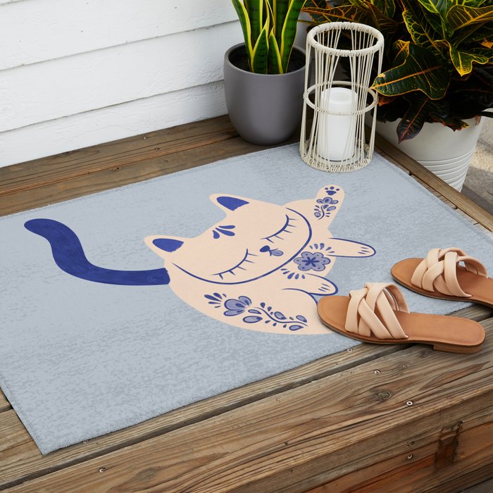 Purrcelin Cat Butt - Delft Porcelain Kitty Outdoor Rug Gallery Image 2