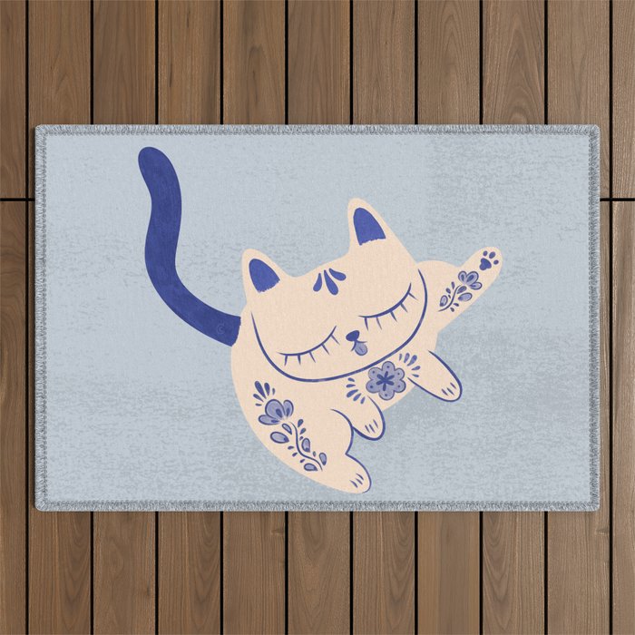 Purrcelin Cat Butt - Delft Porcelain Kitty Outdoor Rug Gallery Image 1
