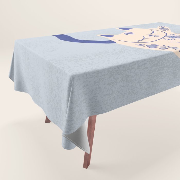 Purrcelin Cat Butt - Delft Porcelain Kitty Tablecloth Gallery Image 1
