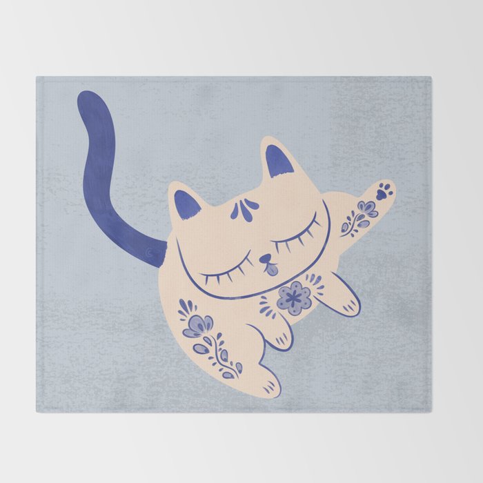 Purrcelin Cat Butt - Delft Porcelain Kitty Throw Blanket Gallery Image 2