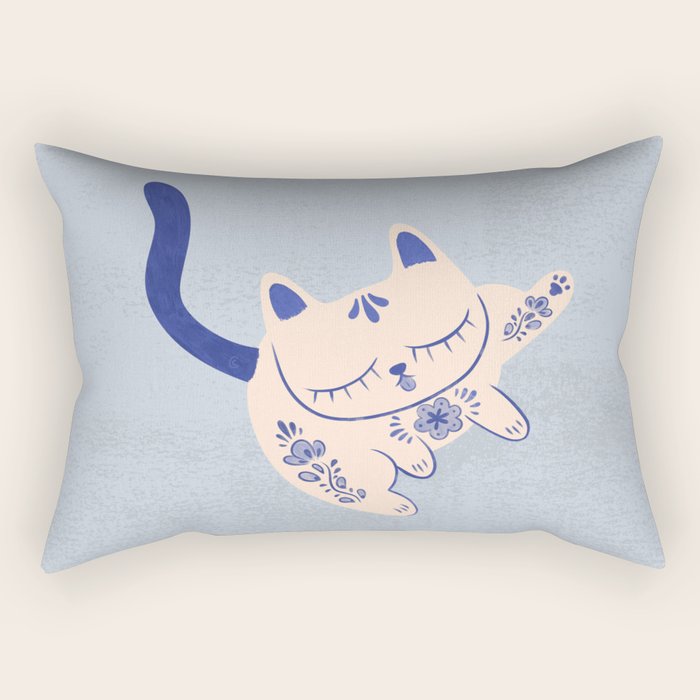 Purrcelin Cat Butt - Delft Porcelain Kitty Rectangular Pillow Gallery Image 1