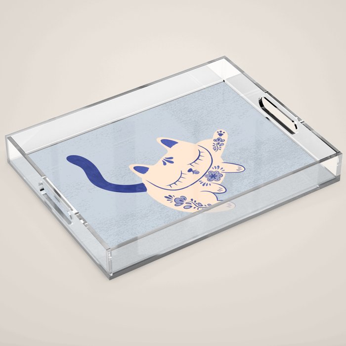 Purrcelin Cat Butt - Delft Porcelain Kitty Acrylic Tray Gallery Image 1