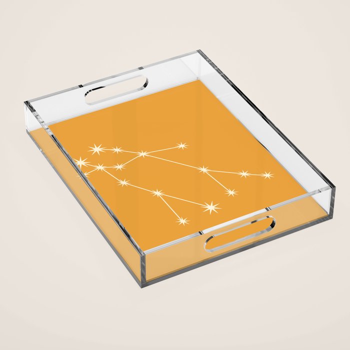 Gemini Zodiac Star Constellation Line Art Peach Orange Acrylic Tray Gallery Image 1