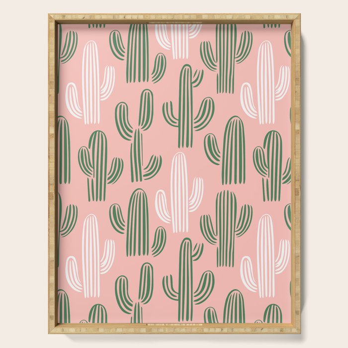 Cactus plant doodle art pattern Serving Tray Gallery Image 1
