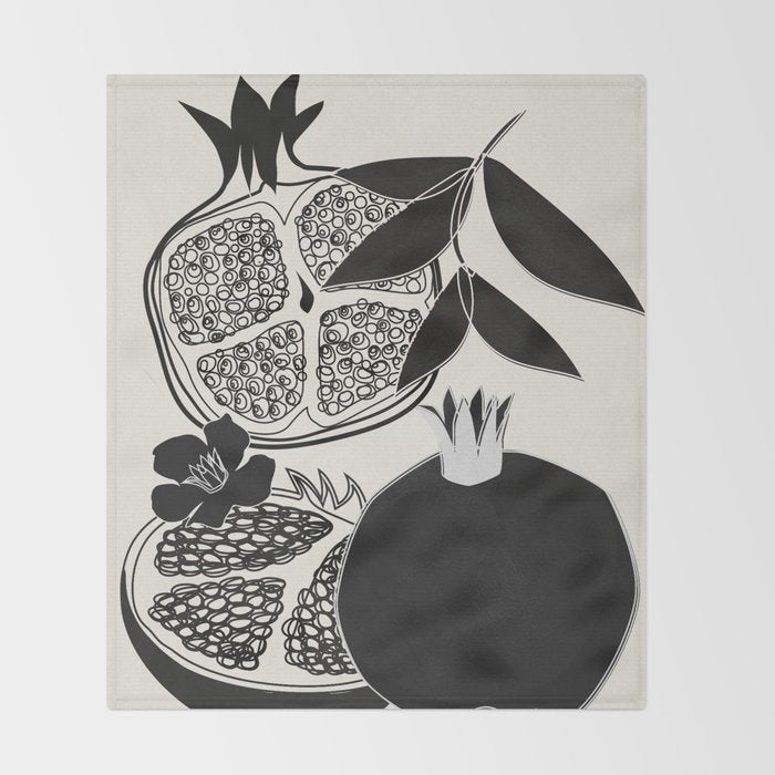 Line Art Pomegranates 1 Throw Blanket Gallery Image 2