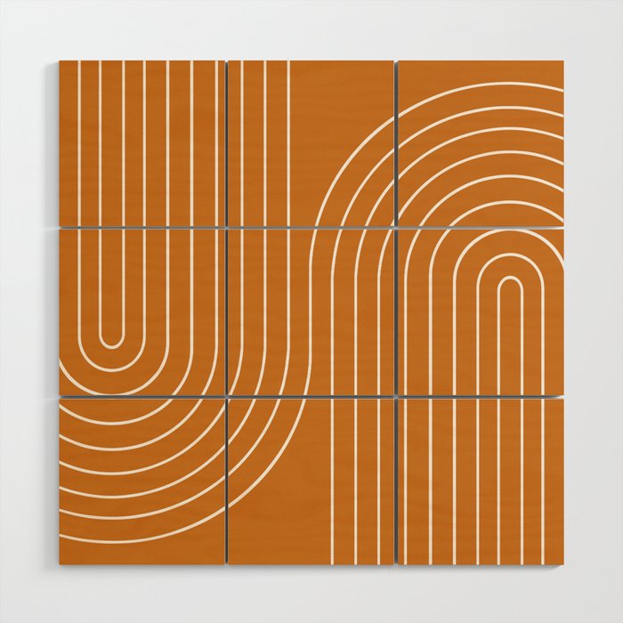 Minimal Line Curvature XCIII Bright 70s Orange Mid Century Modern Arch Abstract Wood Wall Art Gallery Image 1