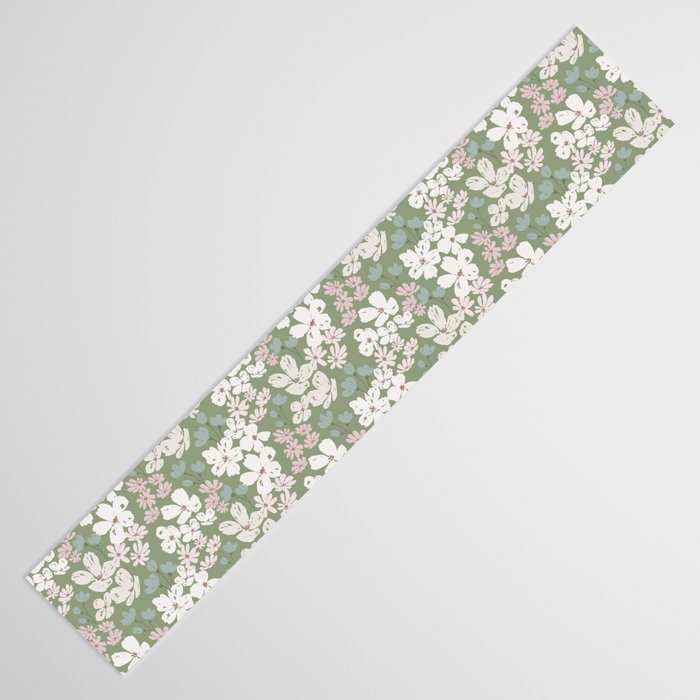 Soft meadow blooms - dusty mint, cream and pink floral pattern Table Runner Gallery Image 3