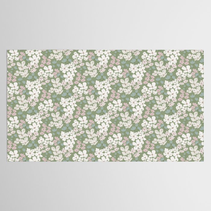 Soft meadow blooms - dusty mint, cream and pink floral pattern Tablecloth Gallery Image 2