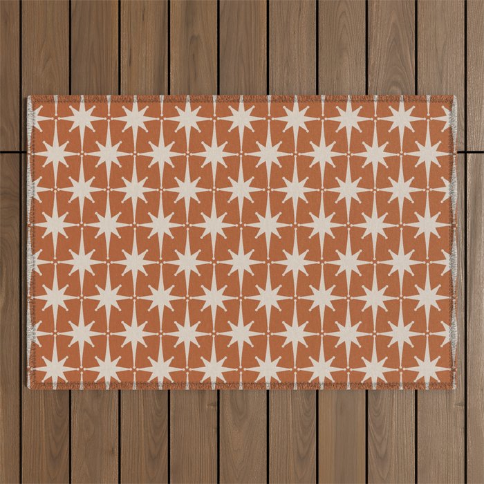 Atomic Age 50s Starburst Pattern in Putty and Light Clay Outdoor Rug Gallery Image 1