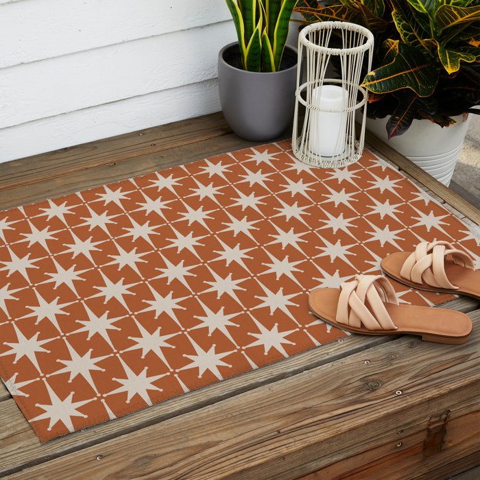 Atomic Age 50s Starburst Pattern in Putty and Light Clay Outdoor Rug Gallery Image 2