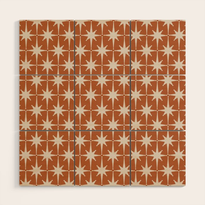 Atomic Age 50s Starburst Pattern in Putty and Light Clay Wood Wall Art Gallery Image 1