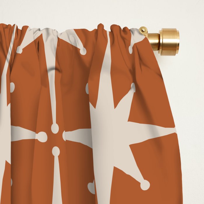 Atomic Age 50s Starburst Pattern in Putty and Light Clay Window Curtain Gallery Image 2