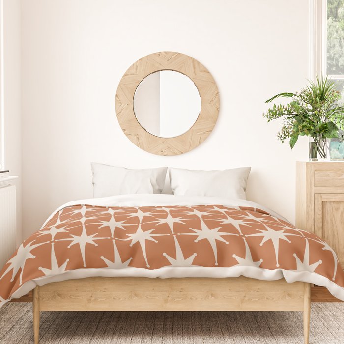 Atomic Age 50s Starburst Pattern in Putty and Light Clay Duvet Cover Gallery Image 3