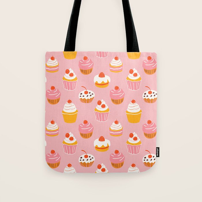 Pink cupcake cartoon food pattern Tote Bag Gallery Image 1