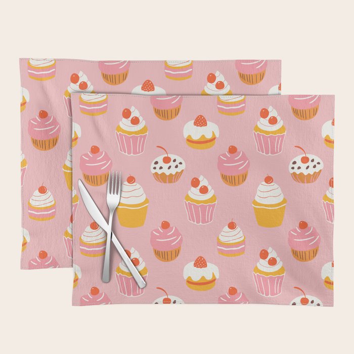 Pink cupcake cartoon food pattern Placemat Gallery Image 1