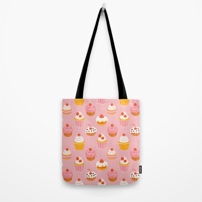 Pink cupcake cartoon food pattern Tote Bag Gallery Image 2