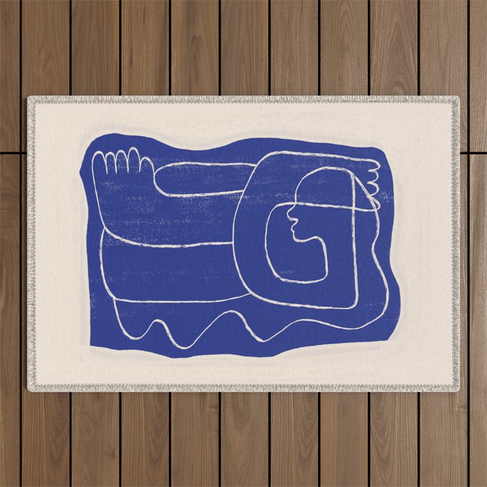 Abstract line art Figure 7  Cobalt Blue Outdoor Rug Gallery Image 1