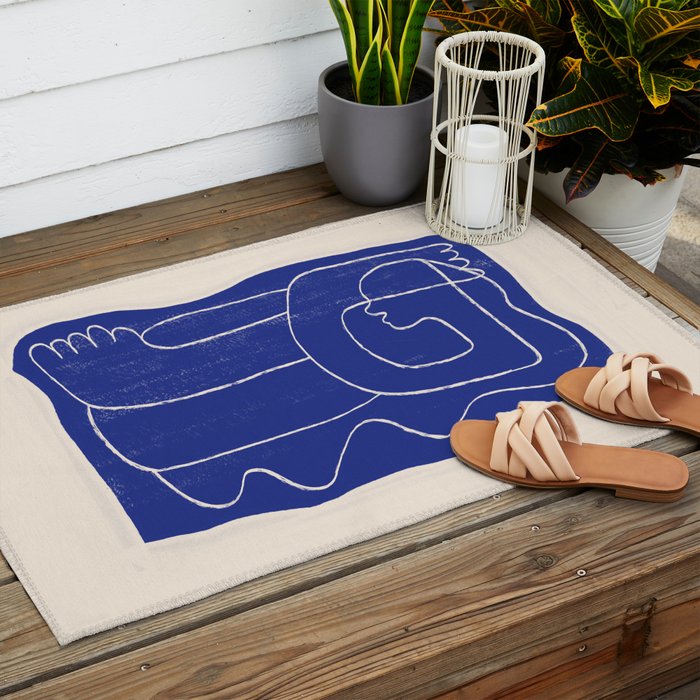 Abstract line art Figure 7  Cobalt Blue Outdoor Rug Gallery Image 2