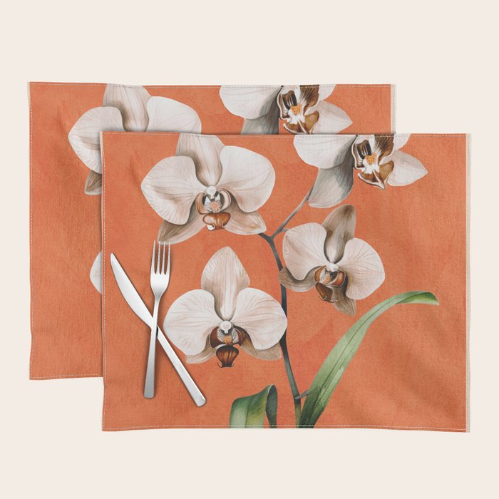 White Orchid Floral Art 3  Placemat Gallery Image 1