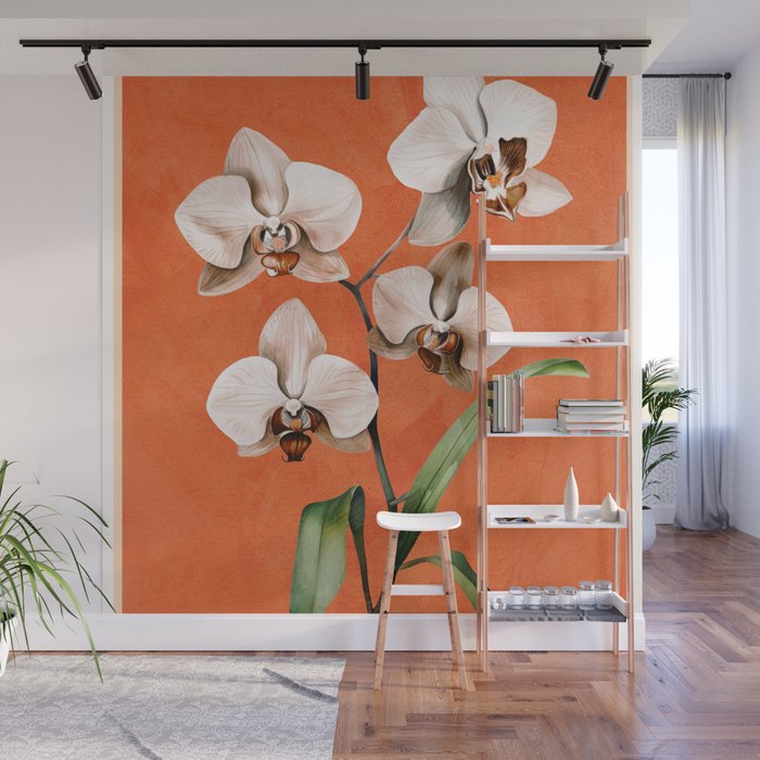 White Orchid Floral Art 3  Wall Mural Gallery Image 1
