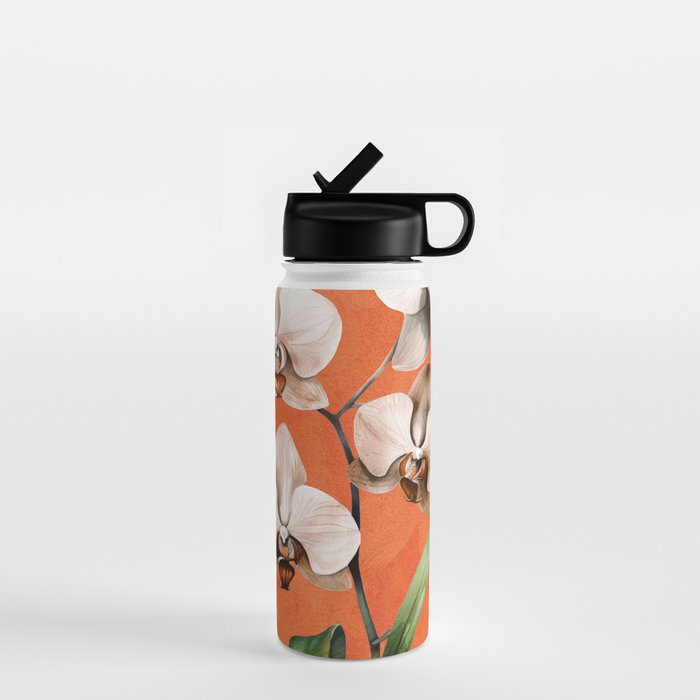 White Orchid Floral Art 3  Water Bottle Gallery Image 1