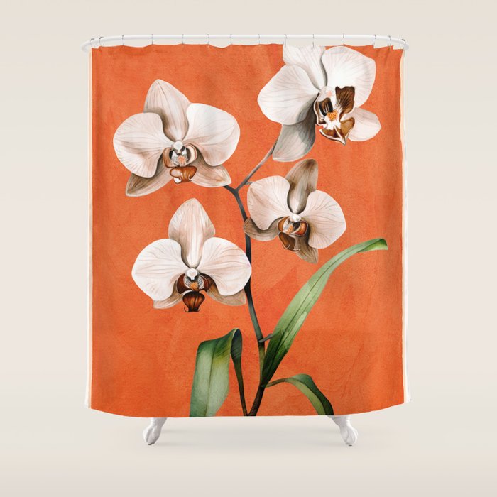 White Orchid Floral Art 3  Shower Curtain Gallery Image 1
