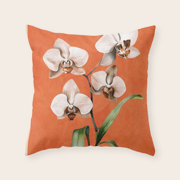 White Orchid Floral Art 3  Throw Pillow Gallery Image 6