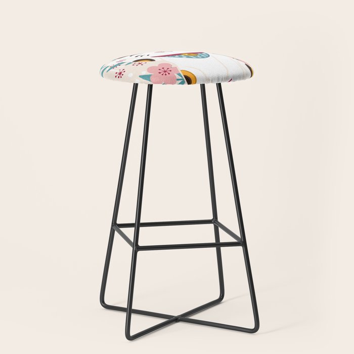 Japanese Lucky Cat with Cherry Blossoms Stool Gallery Image 1
