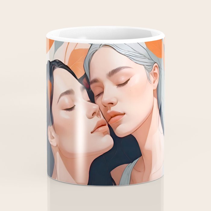Closeness, Two Women Feminism Painting, Youth Friendship Companion LGBTQ, Lovers Couple Coral Spring Coffee Mug Gallery Image 4