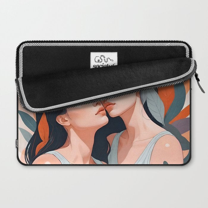 Closeness, Two Women Feminism Painting, Youth Friendship Companion LGBTQ, Lovers Couple Coral Spring Laptop Sleeve Gallery Image 2
