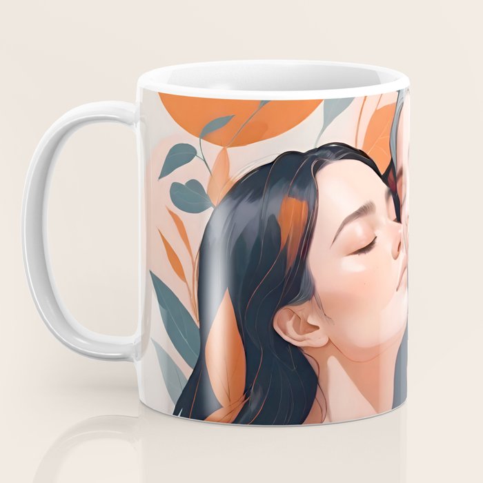 Closeness, Two Women Feminism Painting, Youth Friendship Companion LGBTQ, Lovers Couple Coral Spring Coffee Mug Gallery Image 3