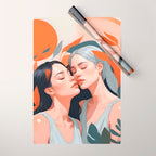 Closeness, Two Women Feminism Painting, Youth Friendship Companion LGBTQ, Lovers Couple Coral Spring Wrapping Paper Gallery Image 1