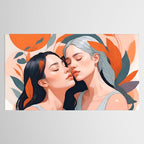Closeness, Two Women Feminism Painting, Youth Friendship Companion LGBTQ, Lovers Couple Coral Spring Tablecloth Gallery Image 2