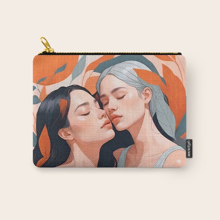 Closeness, Two Women Feminism Painting, Youth Friendship Companion LGBTQ, Lovers Couple Coral Spring Carry All Pouch Gallery Image 1