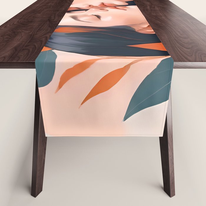 Closeness, Two Women Feminism Painting, Youth Friendship Companion LGBTQ, Lovers Couple Coral Spring Table Runner Gallery Image 1
