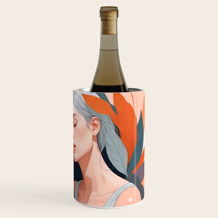 Closeness, Two Women Feminism Painting, Youth Friendship Companion LGBTQ, Lovers Couple Coral Spring Wine Chiller Gallery Image 3