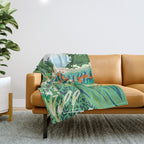 Solo Walk, Nature Jungle Forest Tropical Colorful Vibrant Bortanical Illustration Painting Throw Blanket Gallery Image 1