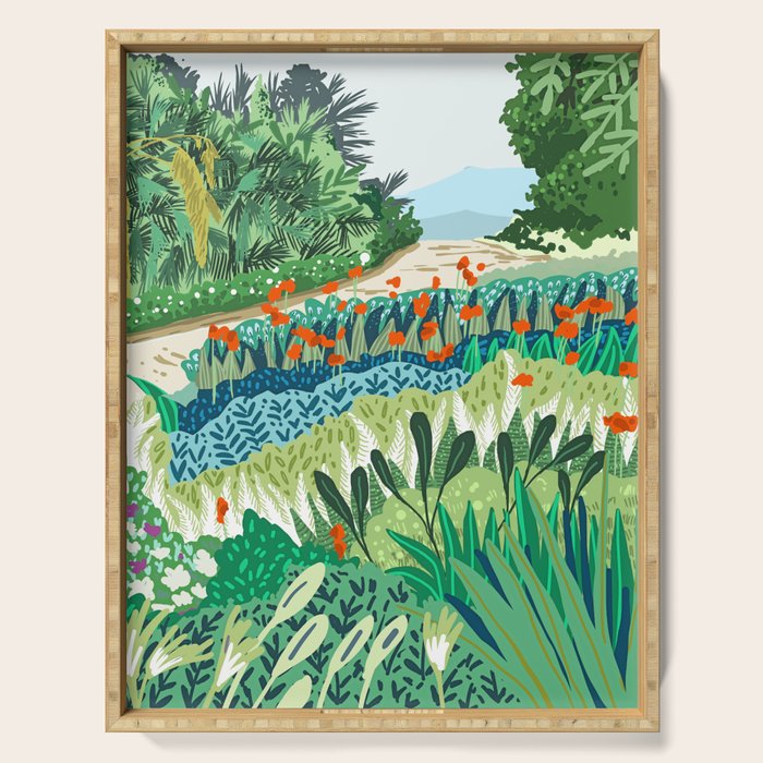 Solo Walk, Nature Jungle Forest Tropical Colorful Vibrant Bortanical Illustration Painting Serving Tray Gallery Image 1