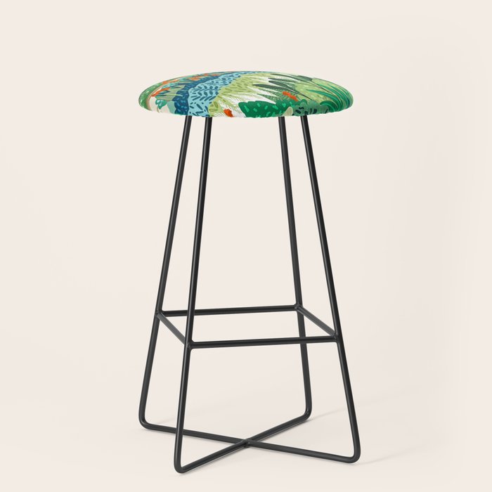 Solo Walk, Nature Jungle Forest Tropical Colorful Vibrant Bortanical Illustration Painting Stool Gallery Image 1
