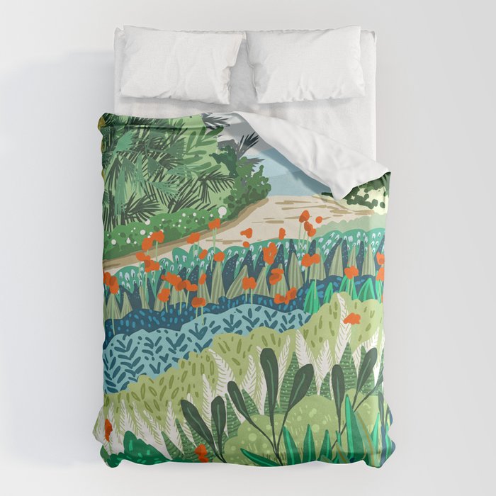 Solo Walk, Nature Jungle Forest Tropical Colorful Vibrant Bortanical Illustration Painting Duvet Cover Gallery Image 1