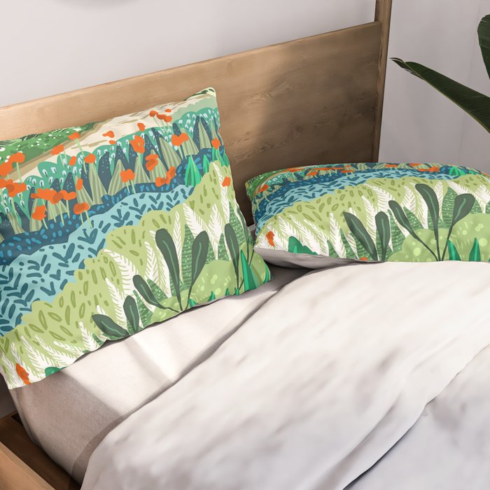 Solo Walk, Nature Jungle Forest Tropical Colorful Vibrant Bortanical Illustration Painting Pillow Sham Gallery Image 2