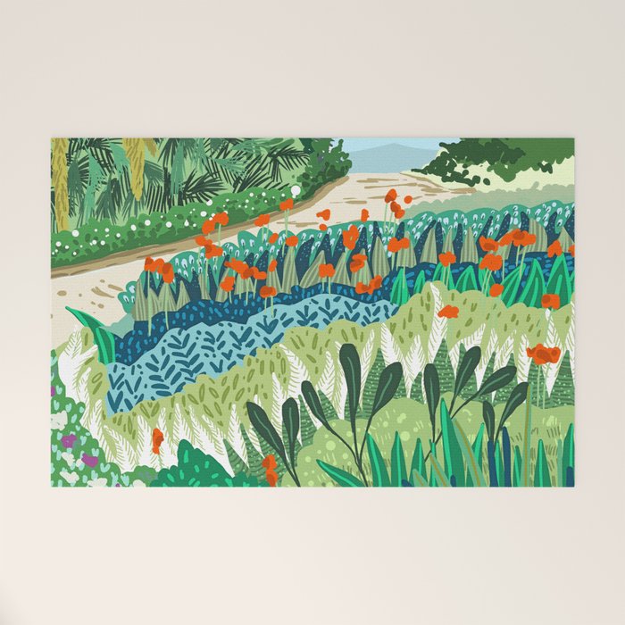 Solo Walk, Nature Jungle Forest Tropical Colorful Vibrant Bortanical Illustration Painting Welcome Mat Gallery Image 1