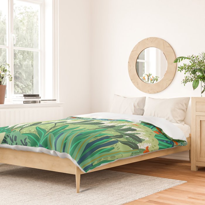 Solo Walk, Nature Jungle Forest Tropical Colorful Vibrant Bortanical Illustration Painting Duvet Cover Gallery Image 2