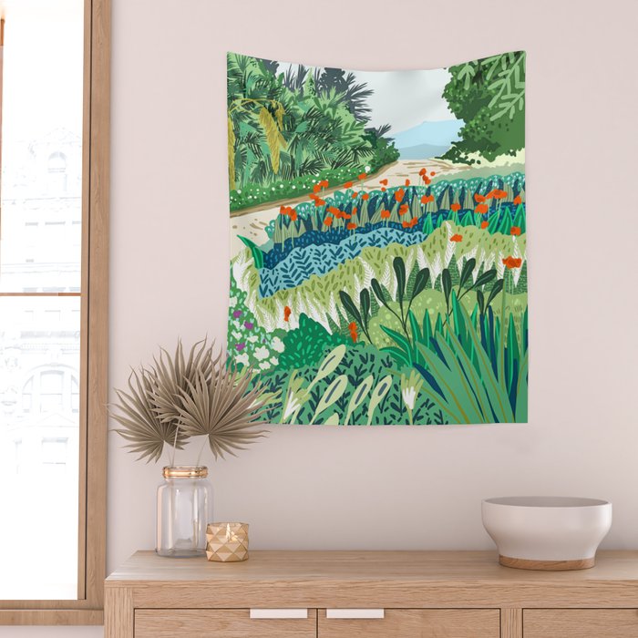 Solo Walk, Nature Jungle Forest Tropical Colorful Vibrant Bortanical Illustration Painting Wall Tapestry Gallery Image 2