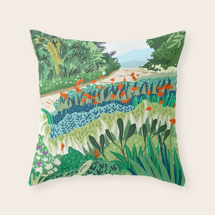 Solo Walk, Nature Jungle Forest Tropical Colorful Vibrant Bortanical Illustration Painting Throw Pillow Gallery Image 6