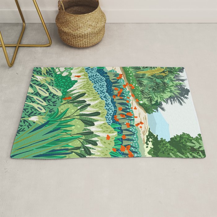 Solo Walk, Nature Jungle Forest Tropical Colorful Vibrant Bortanical Illustration Painting Rug Gallery Image 1