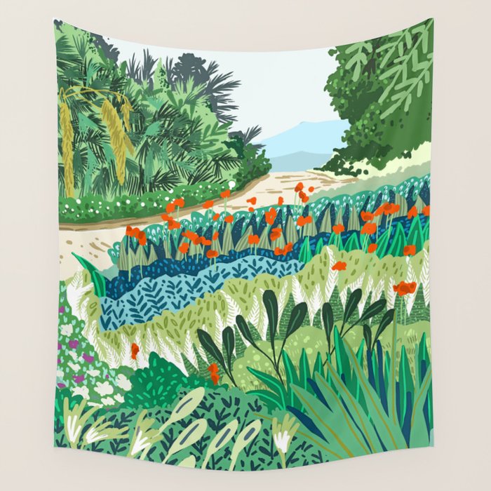 Solo Walk, Nature Jungle Forest Tropical Colorful Vibrant Bortanical Illustration Painting Wall Tapestry Gallery Image 4