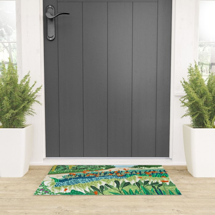 Solo Walk, Nature Jungle Forest Tropical Colorful Vibrant Bortanical Illustration Painting Welcome Mat Gallery Image 3