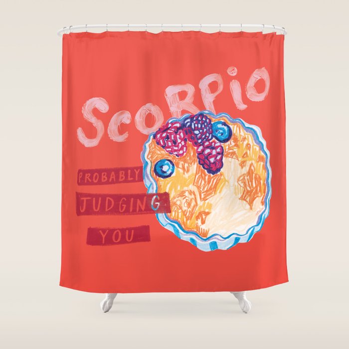 Scorpio Mood in Tomato Red | Zodiac Series Shower Curtain Gallery Image 1