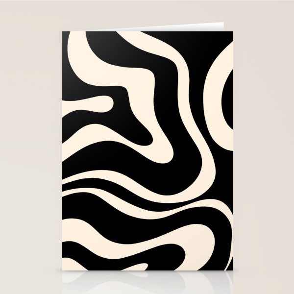 Modern Liquid Swirl Abstract Pattern Square in Black and Almond Cream  Stationery Card Gallery Image 1